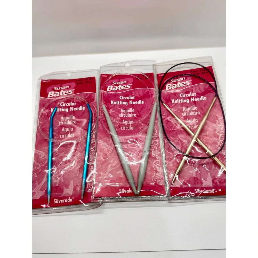 Susan Bates Circular Knitting Needles Lot Silvalume Silverado US 8 11 5mm 8mm